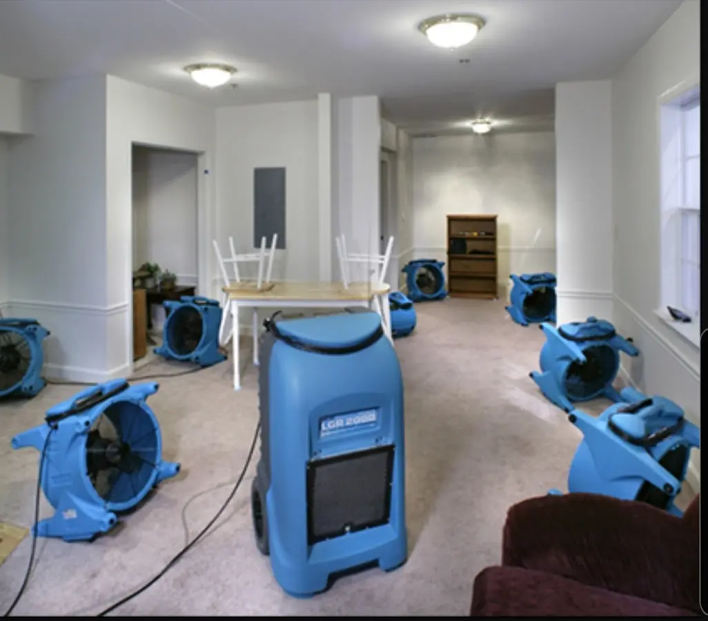 Air movers and dehumidifier setup for Water Extraction & Removal in Texas